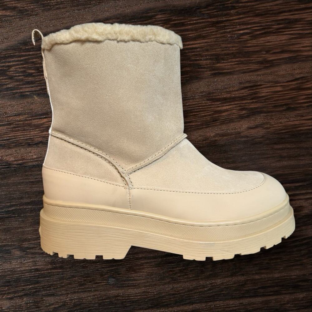 NEW Scotch & Soda‎ Aubri Chelsea Boots Sherpa Lined Sz 41 EU Platform Sand Color